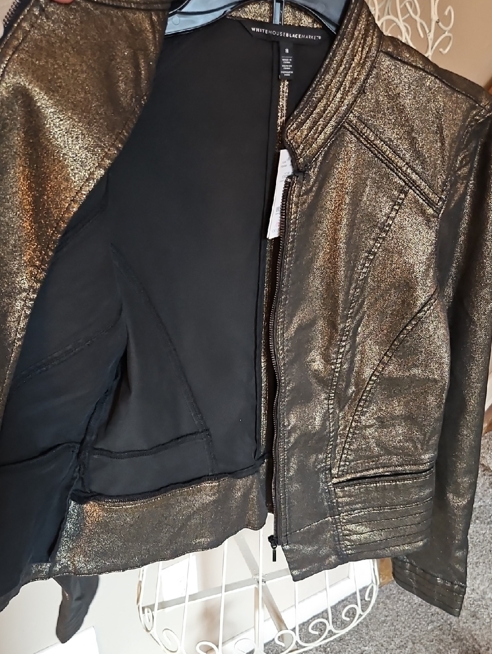 White House Black Market Metallic Gold Women's Moto Jacket - Picture 6 of 9